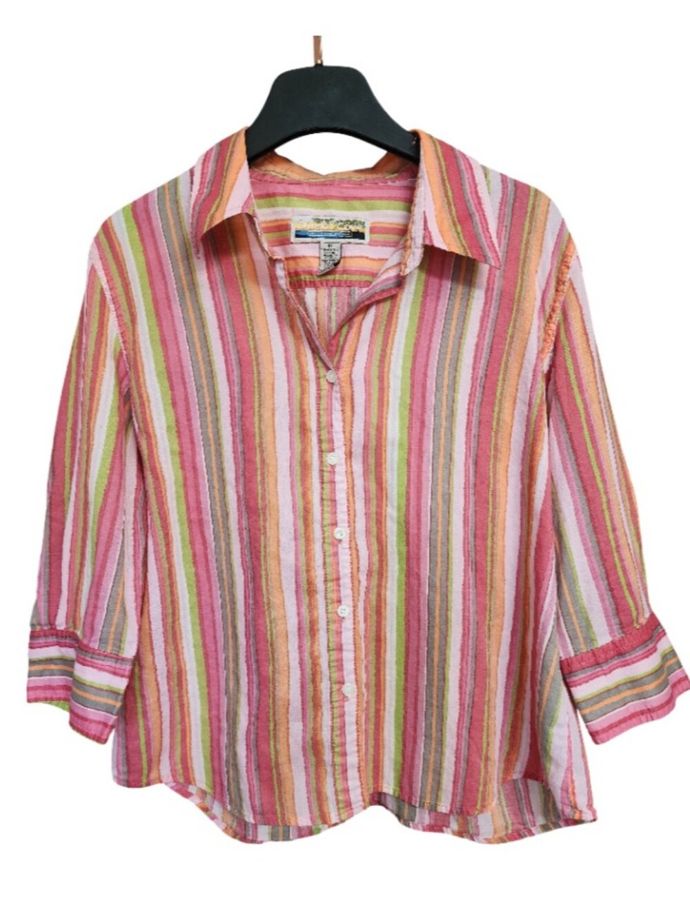SUNSET COVE Multi Color Pastel Striped Cotton Button Down Blouse Top XL
